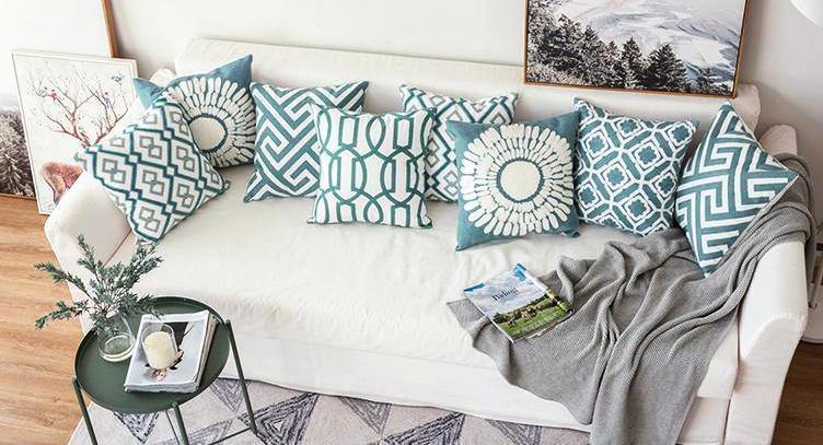 Turquoise Classic Embroidery Cushions - Nordic Side - 