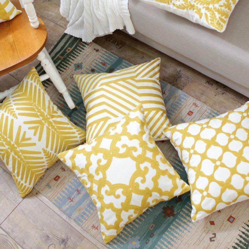 Yellow Classic Embroidery Cushions - Nordic Side - 