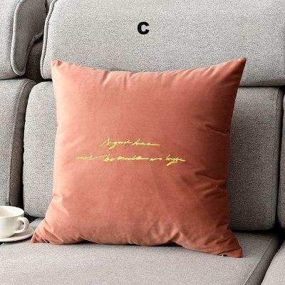 Letter Embroidered Velvet Cushion Cover - Nordic Side - 