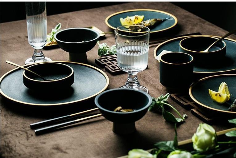 Golden Rim Dark Green Dinnerware - Nordic Side - 