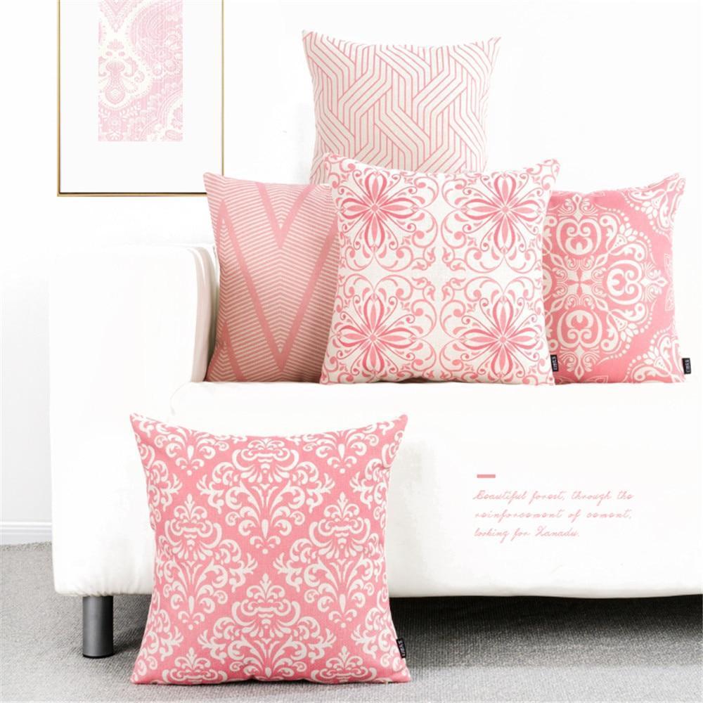 Pink Vintage Pattern Print Cushion Covers - Nordic Side - 