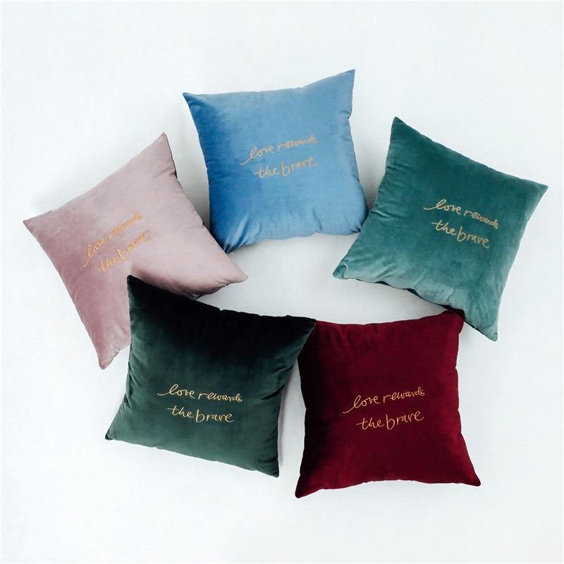 Velvet Cushion Cover With Letter - Nordic Side - 