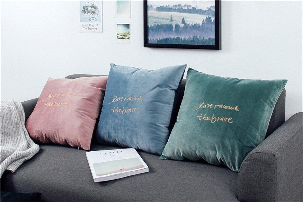 Velvet Cushion Cover With Letter - Nordic Side - 