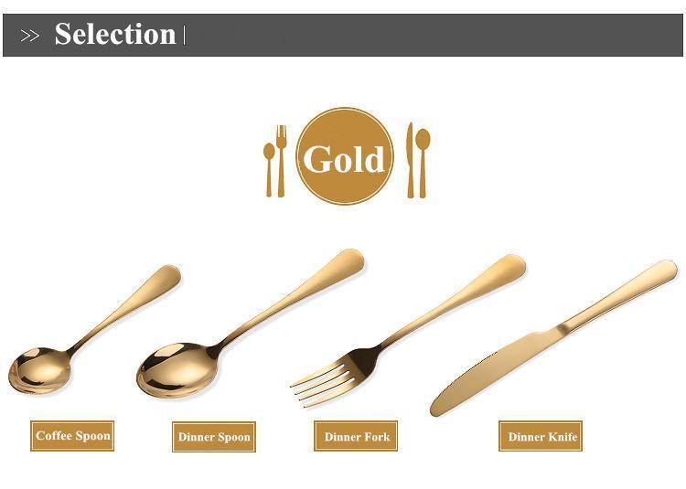 24pcs KuBac Hommi Luxury Golden Stainless Steel Steak Knife Fork Set Gold Rainbow black Cutlery Set With Luxury Wood Gift Box - Nordic Side - 