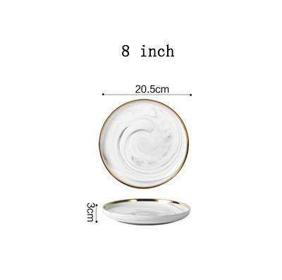 1pcs Marble pattern porcelain plate ceramic Dinner Plate tableware dinner set Phnom Penh Exquisite Stroke marble dinnerware - Nordic Side - 