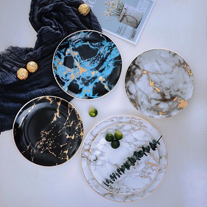 Set of 4 Unique Marble Ceramic Dinner Plates - Nordic Side - 12-07, feed-cl0-over-80-dollars