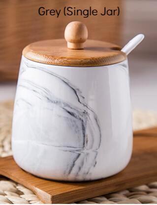 Marble Ceramic Rounded Jar - Nordic Side - 