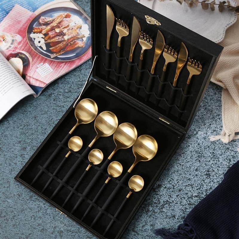 16 Pieces Metal Cutlery Set with Gift Box - Nordic Side - 