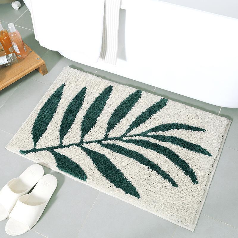 Delaney - Small Leaf Fluffy Rug - Nordic Side - 04-23, bath-mat, door-mat, door-rug, modern, shaggy-rug, small-rug, tropical, welcome-mat