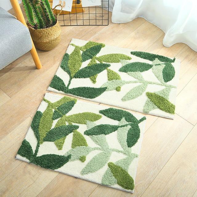 Delaney - Small Leaf Fluffy Rug - Nordic Side - 04-23, bath-mat, door-mat, door-rug, modern, shaggy-rug, small-rug, tropical, welcome-mat