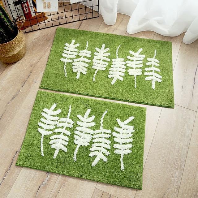 Delaney - Small Leaf Fluffy Rug - Nordic Side - 04-23, bath-mat, door-mat, door-rug, modern, shaggy-rug, small-rug, tropical, welcome-mat