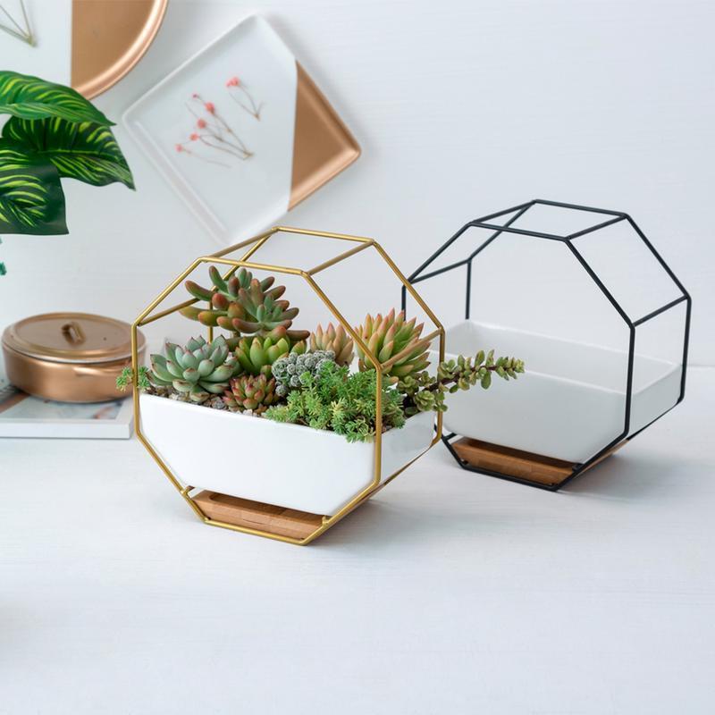 Ayla - Iron Frame Ceramic Geometric Planter - Nordic Side - 05-10