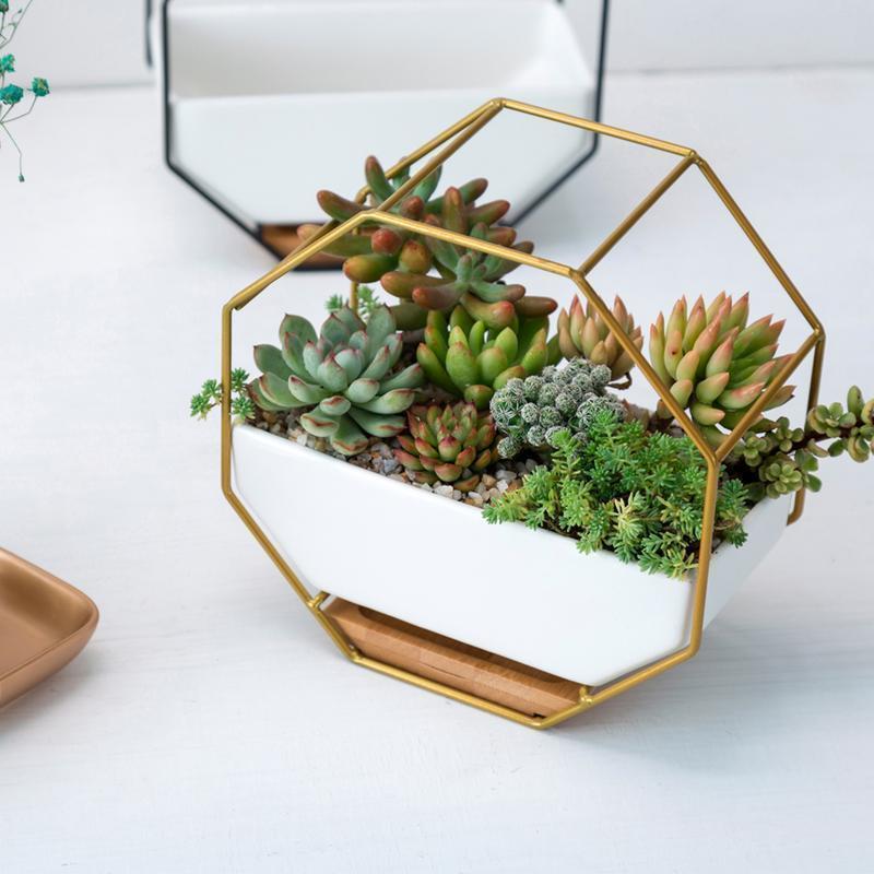 Ayla - Iron Frame Ceramic Geometric Planter - Nordic Side - 05-10