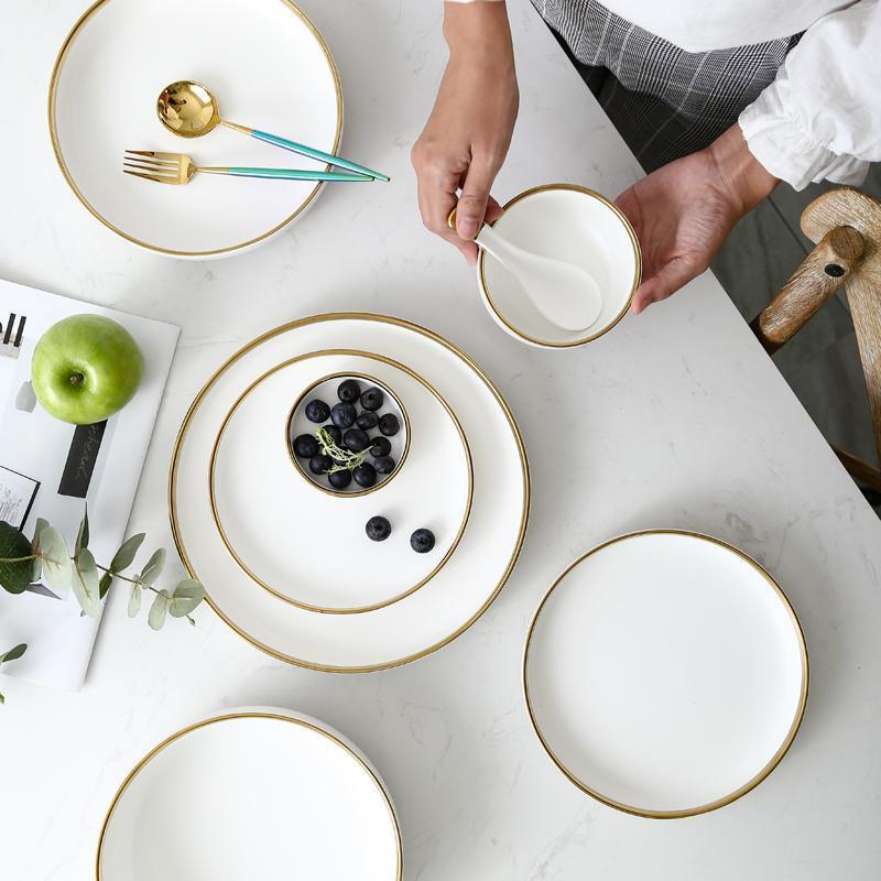 Black & White Ceramic Dinnerware with Gold Rim - Nordic Side - 