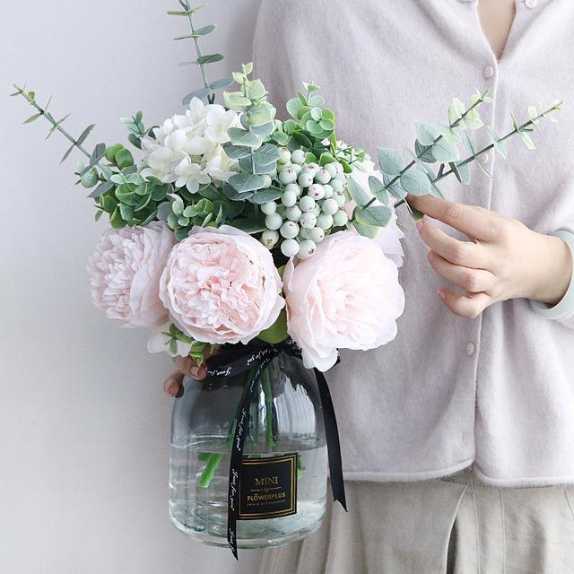 White Pink Peony with Eucalyptus - Nordic Side - 