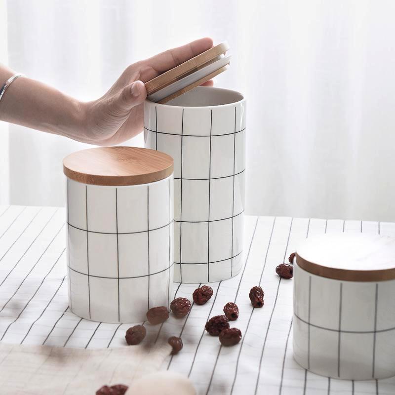 Grid Ceramic Jar - Nordic Side - 