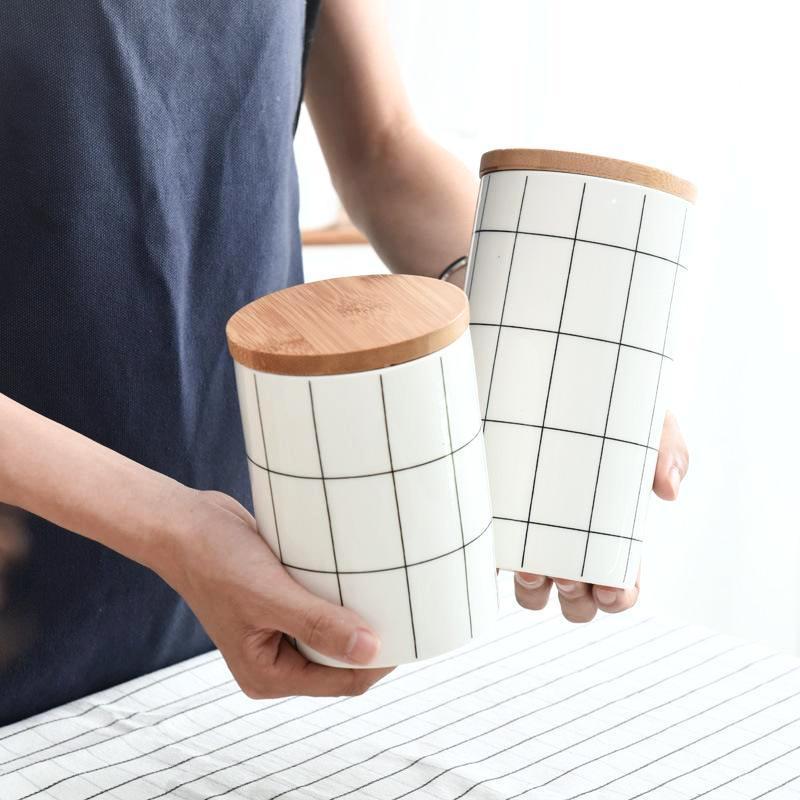 Grid Ceramic Jar - Nordic Side - 