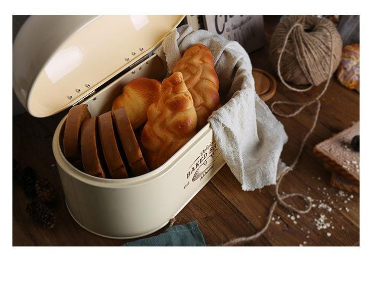 American Style Household Hinged Lid Durage White Retro Kitchen Tin Bread Food Snacks Bread Bin Holder Container Storage Box - Nordic Side - 