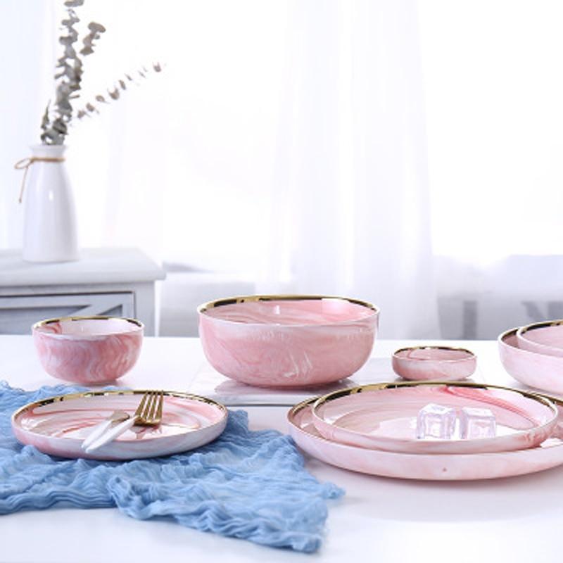 Pink Marble with Gold Rim Dinnerware - Nordic Side - 