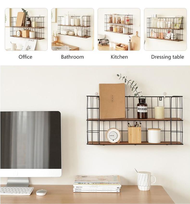 Iron & Wood Wall Storage Rack - Nordic Side - 