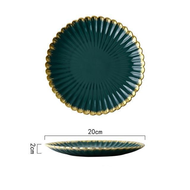 Green with Gold Rim Dinnerware - Nordic Side - 