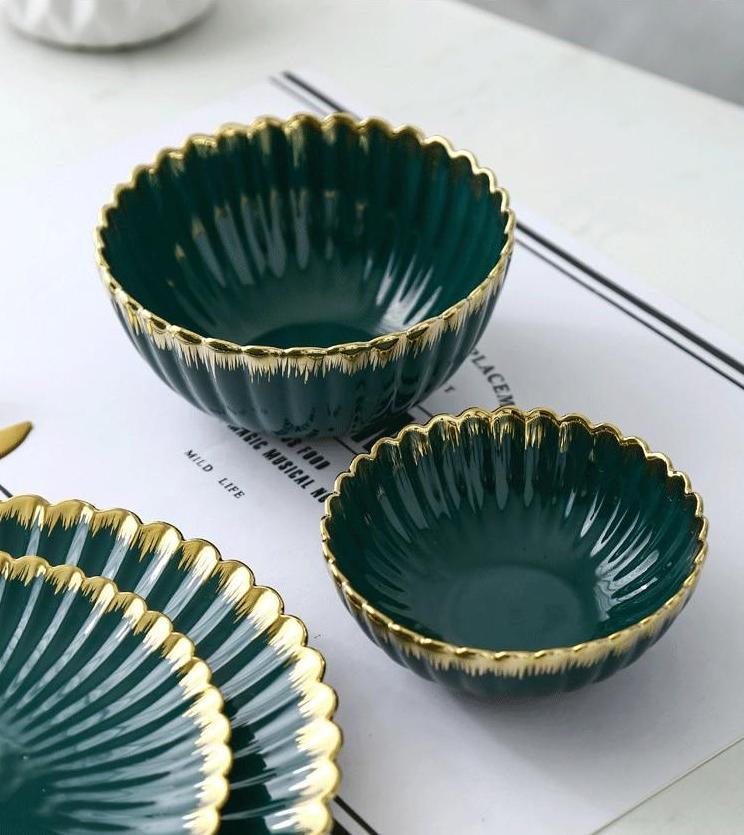 Green with Gold Rim Dinnerware - Nordic Side - 