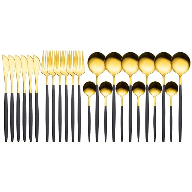 24Pcs 24-Piece Gold Flatware Set