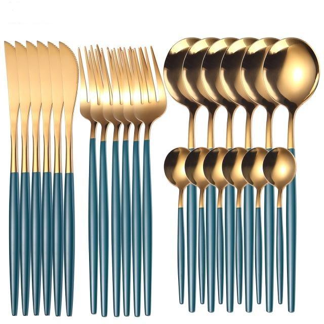 24Pcs 24-Piece Gold Flatware Set