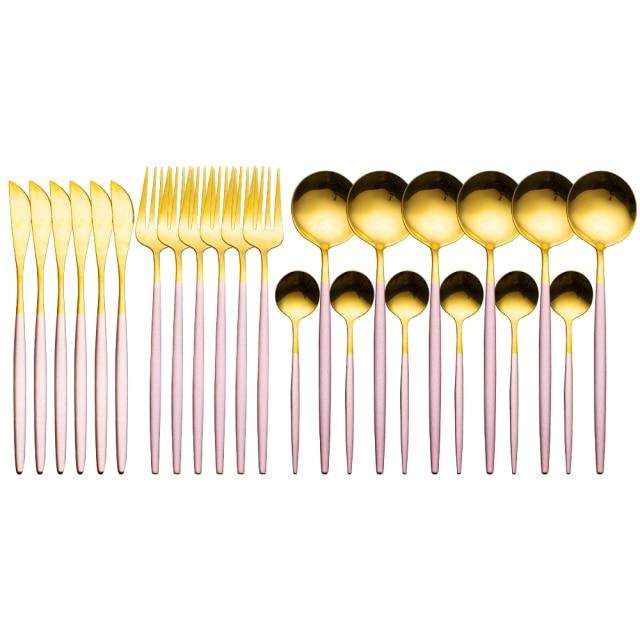 24Pcs 24-Piece Gold Flatware Set