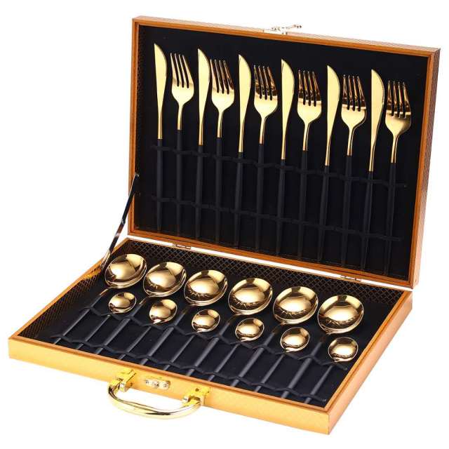 24Pcs 24-Piece Gold Flatware Set