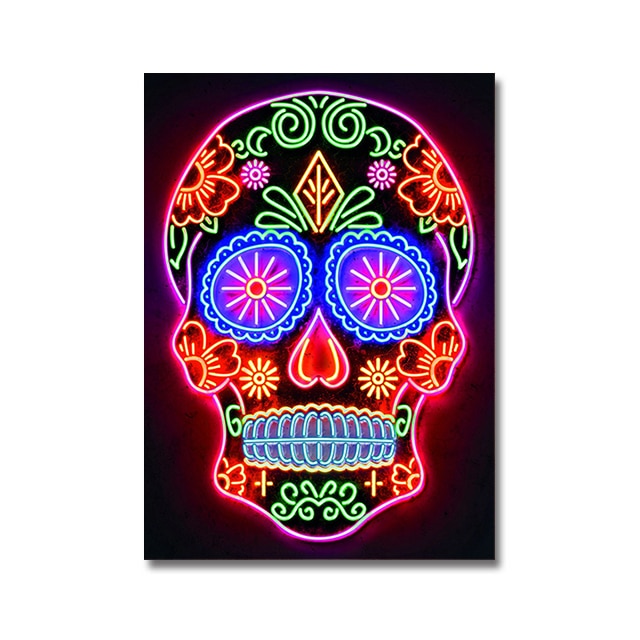 Colorful Neon Skull Wall Art