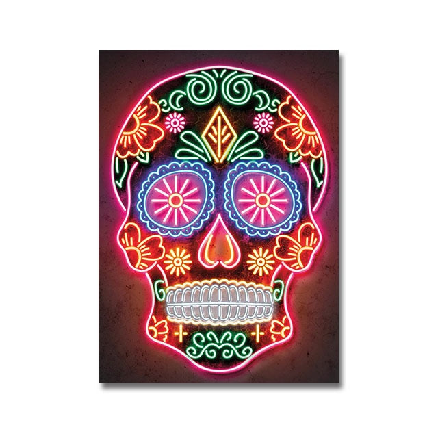 Colorful Neon Skull Wall Art