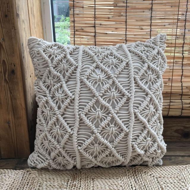 Hand Woven Macrame Pillow Cushion Cover - Nordic Side - Living Room, MacramÃ©, not-hanger, Pillows