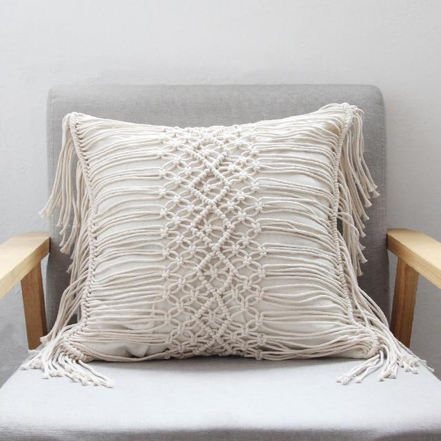 Hand Woven Macrame  Tassel Pillow Case - Nordic Side - Living Room, MacramÃ©, not-hanger, Pillows