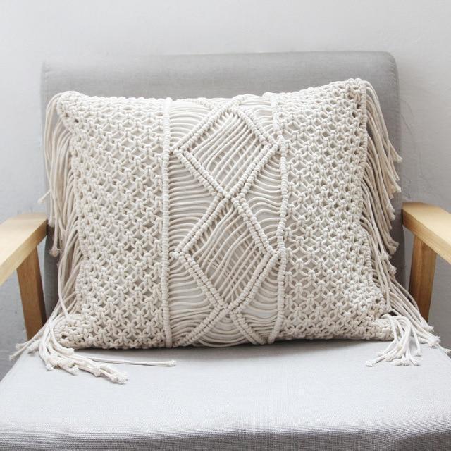 Hand Woven Macrame  Tassel Pillow Case - Nordic Side - Living Room, MacramÃ©, not-hanger, Pillows