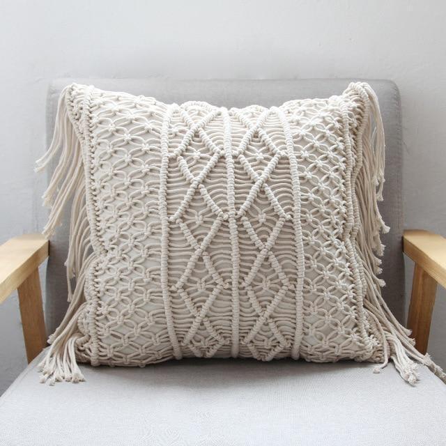 Hand Woven Macrame  Tassel Pillow Case - Nordic Side - Living Room, MacramÃ©, not-hanger, Pillows