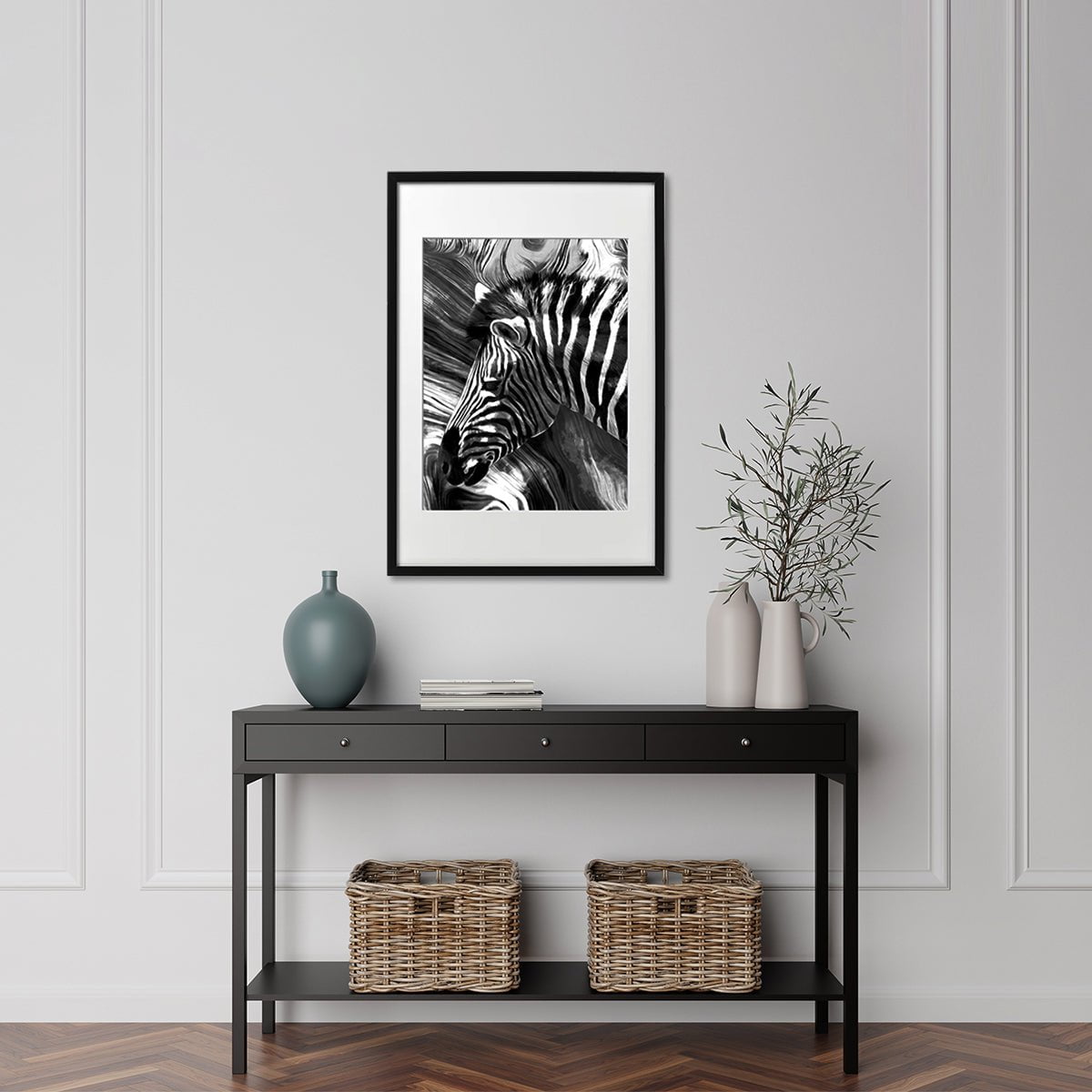 Black and White Zebra Abstract Art Stretched Canvas