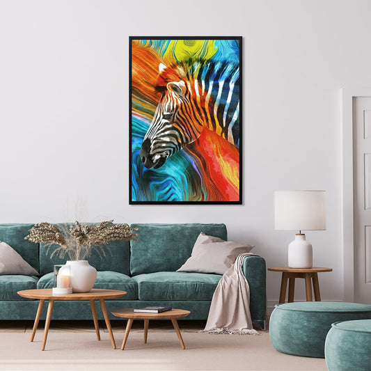 Multi Coloured Zebra Abstract Art Stretched Canvas