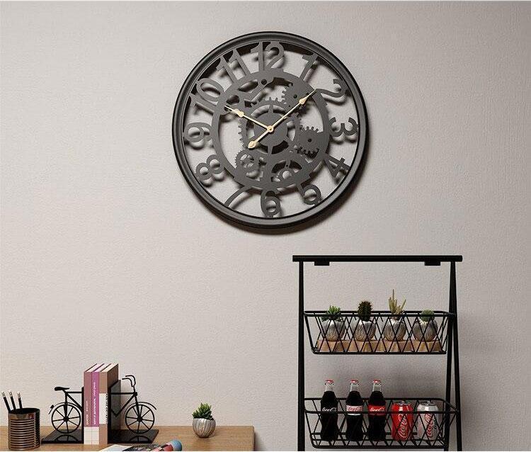 Linden - Cogs & Gears Wrought Iron Clock - Nordic Side - 05-15, feed-cl0-over-80-dollars, modern-wall-clock