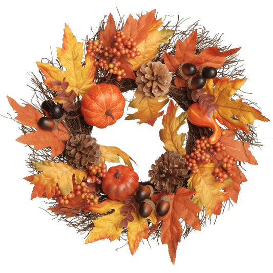 16" Pumpkins and Maple Leaves Wreath