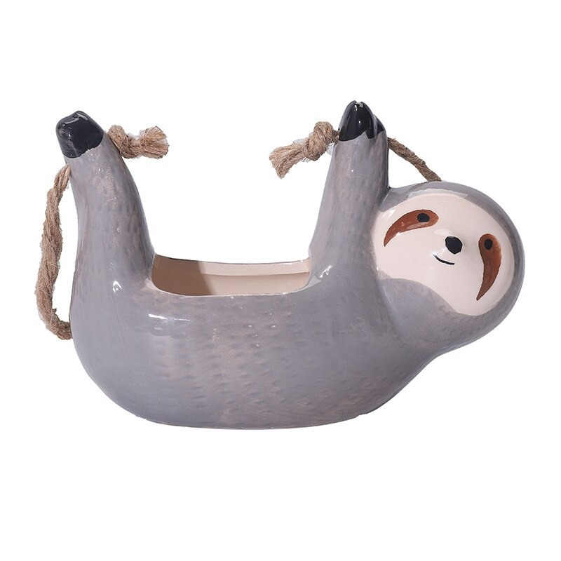 HomeQuill™ Ceramic Hanging Sloth Plant Pot - Nordic Side - 