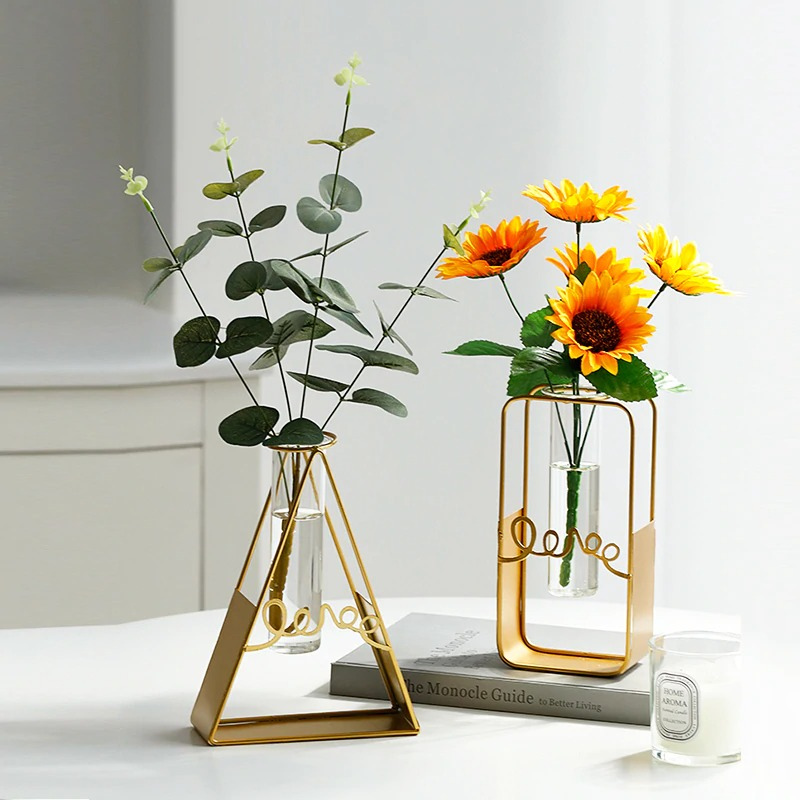 HomeQuill™ Geometric Golden Hydroponic Vase - Nordic Side - 