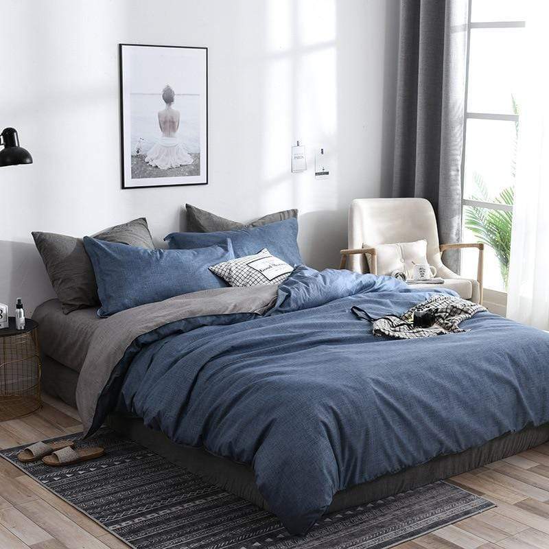Two Tone Duvet Cover Set - Nordic Side - bed, bedding, duvet