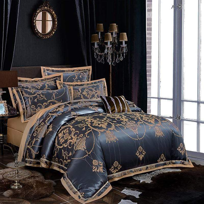 Luxury Silk Jacquard Duvet Cover Set - Nordic Side - bed, bedding, bedroom, duvet