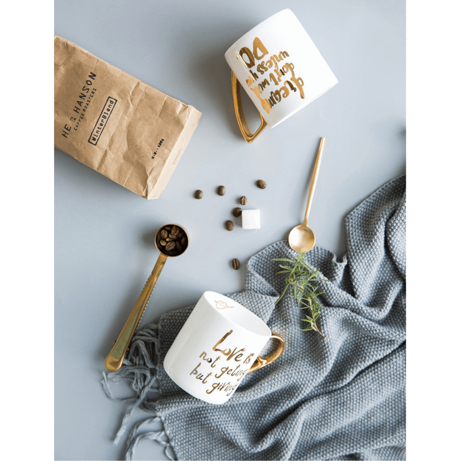 24K Gold-plated Ceramic Coffee Mugs - Nordic Side - 
