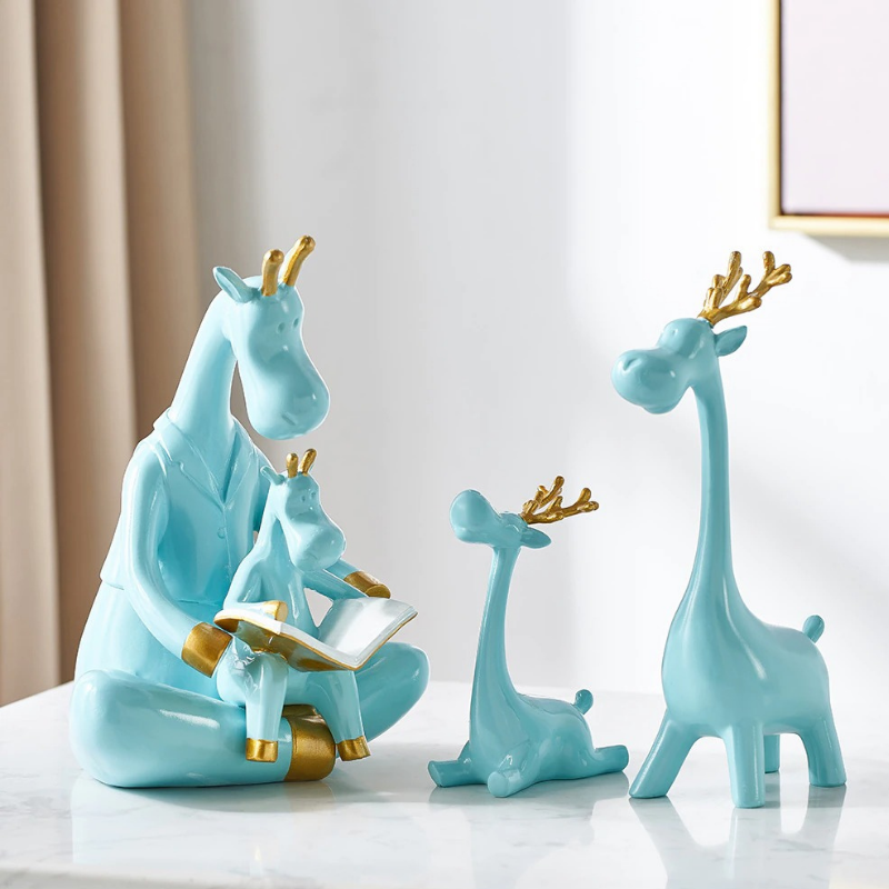 HomeQuill™ Bionic Style Blue Giraffe Figurine Set - Nordic Side - 