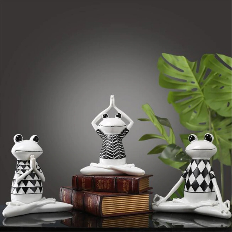 HomeQuill™ Modern B&W Yoga Frog Figurines - Nordic Side - 