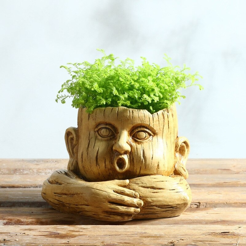 HomeQuill™ Wooden Face Vase - Nordic Side - 