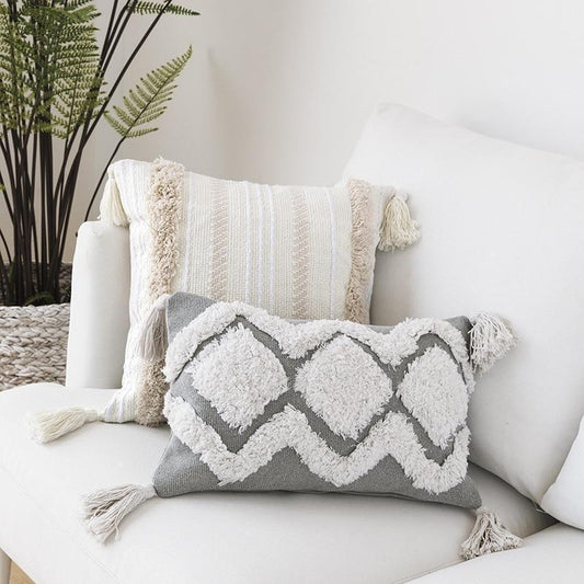 Moroccan Tufted Tassel Cushion Cover - Nordic Side - 