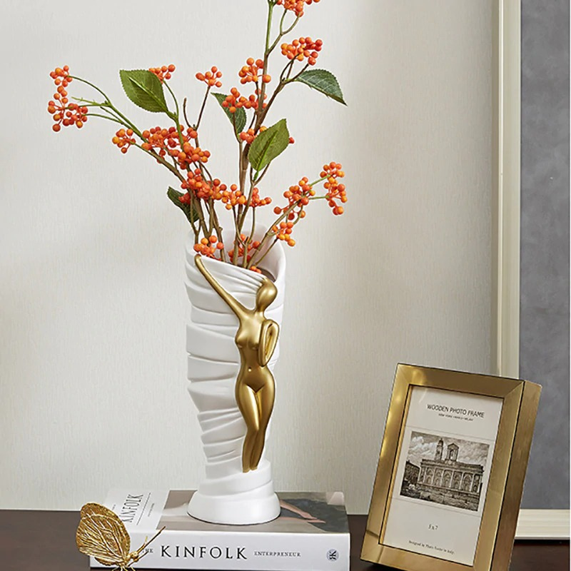 HomeQuill™ Luxury Golden Lady Flower Vase - Nordic Side - 